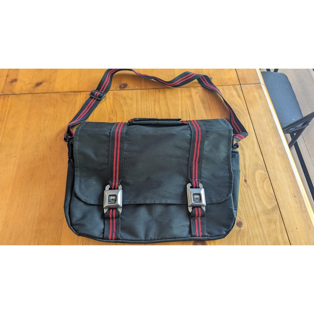 Dodge Viper Messenger Bag Black Canvas Red Stripes Seatbelt Buckles Mopar SRT